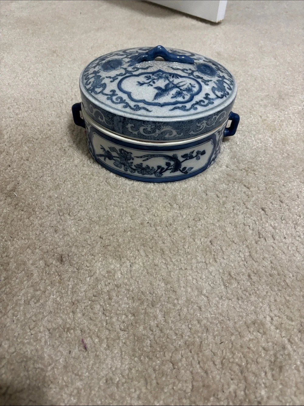 Blue and White Ceramic Covered Serving Dish - Classic Floral Design